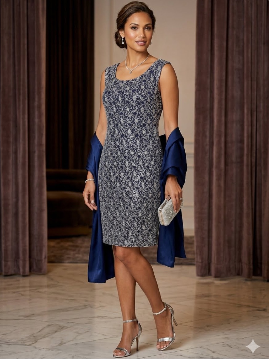Formal Sheath Dress Intricate Sequin Floral Lace Party Wedding-Guest Sz 16 Glam